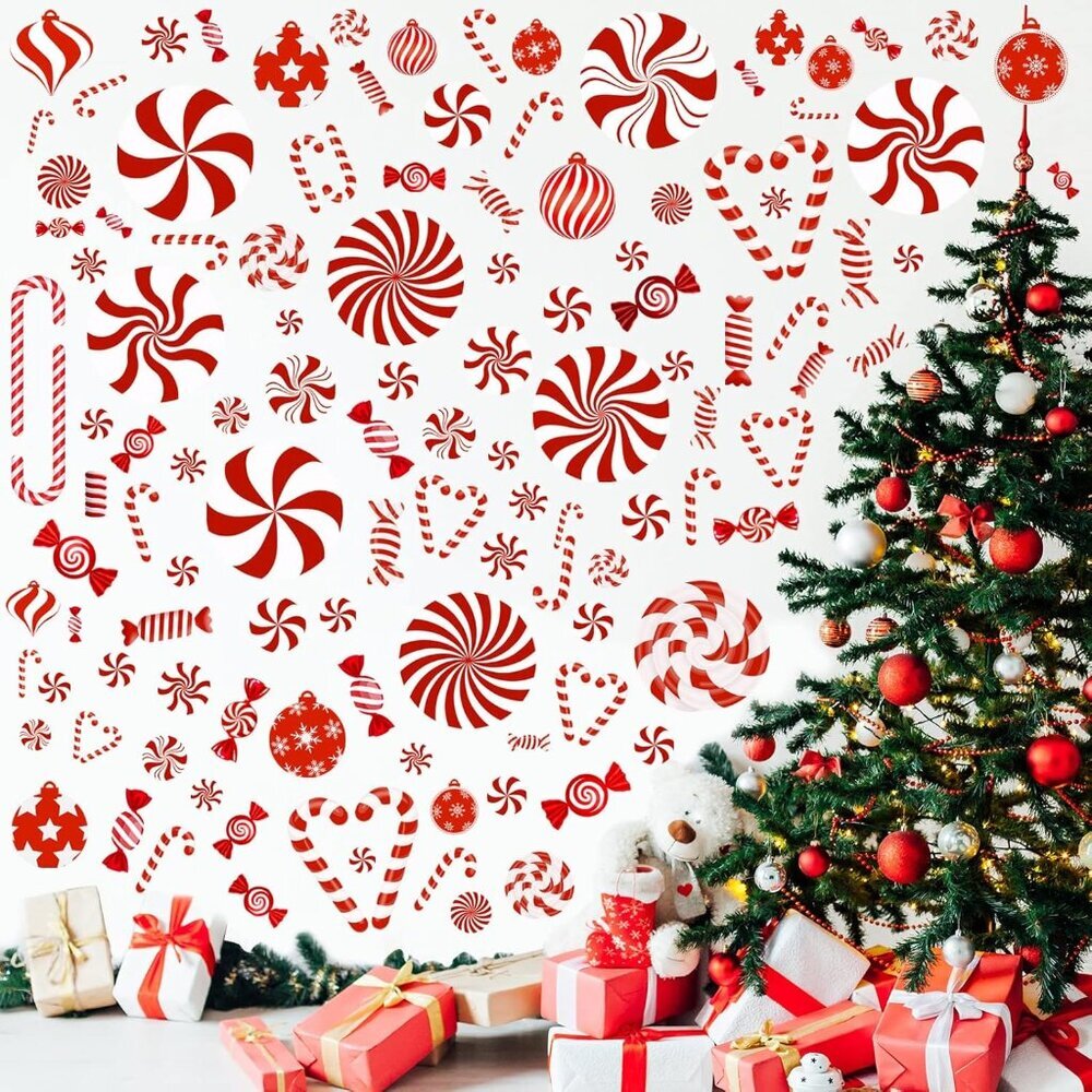 109 Pcs Christmas Candy Cane Stickers Christmas Peppermint Wall Decals for Chris